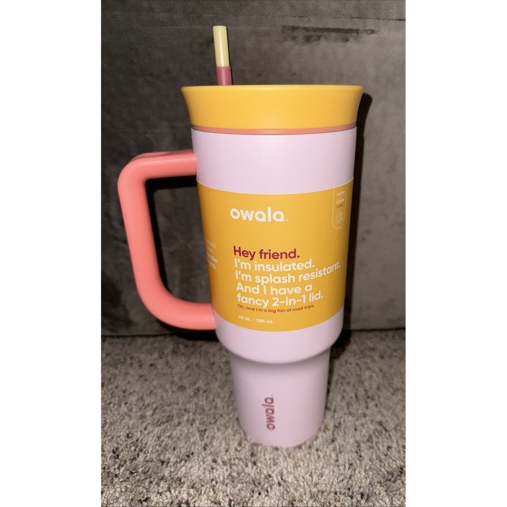 Owala C06201 Travel Tumbler, Stainless Steel, Candy Store (Yellow/Pink), 40 oz.‎